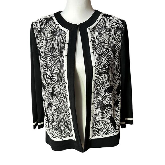 Ming Wang Toula Women’s Floral Open Knit Black Jacket Sz XSmall - Picture 1 of 9